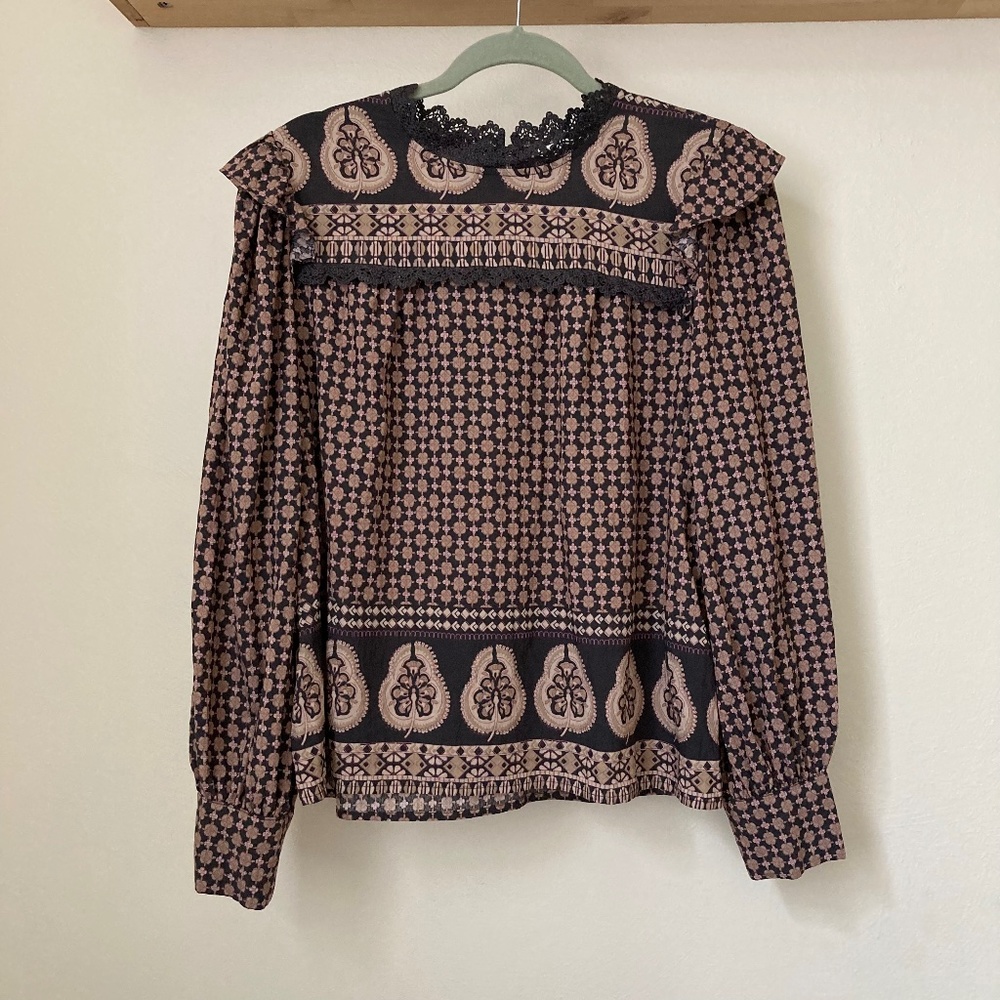 Blu Pepper Lace Prairie High Neck Blouse Doen-style